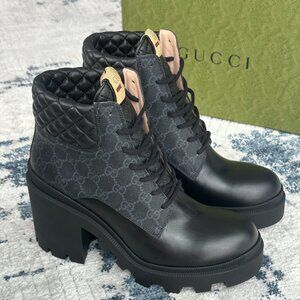Gucci Apollo GG Supreme Women’s Combat Boots Authentic Size 11 US Black